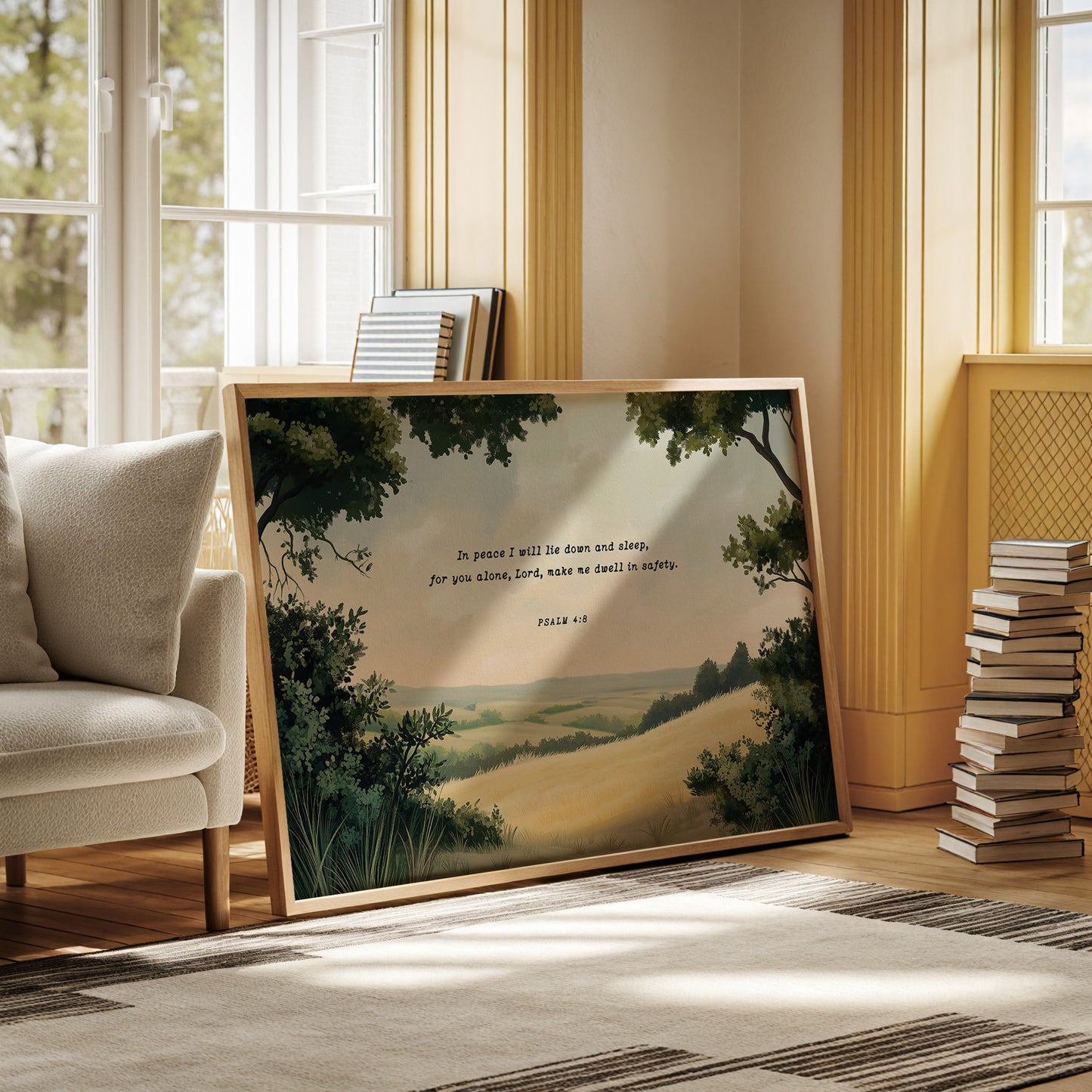 Peaceful Meadow with Psalm 4:8 Scripture