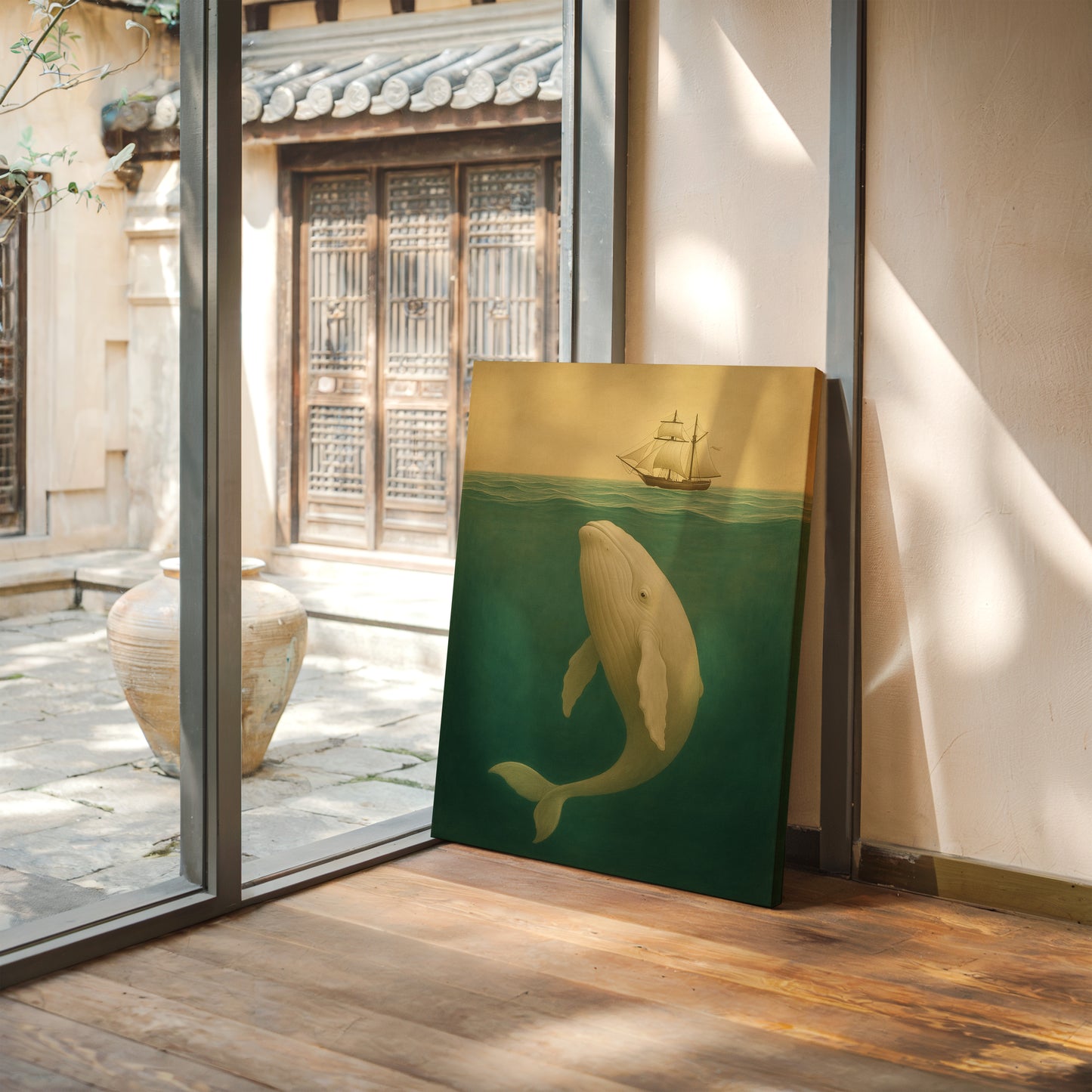 Whale Beneath the Golden Horizon