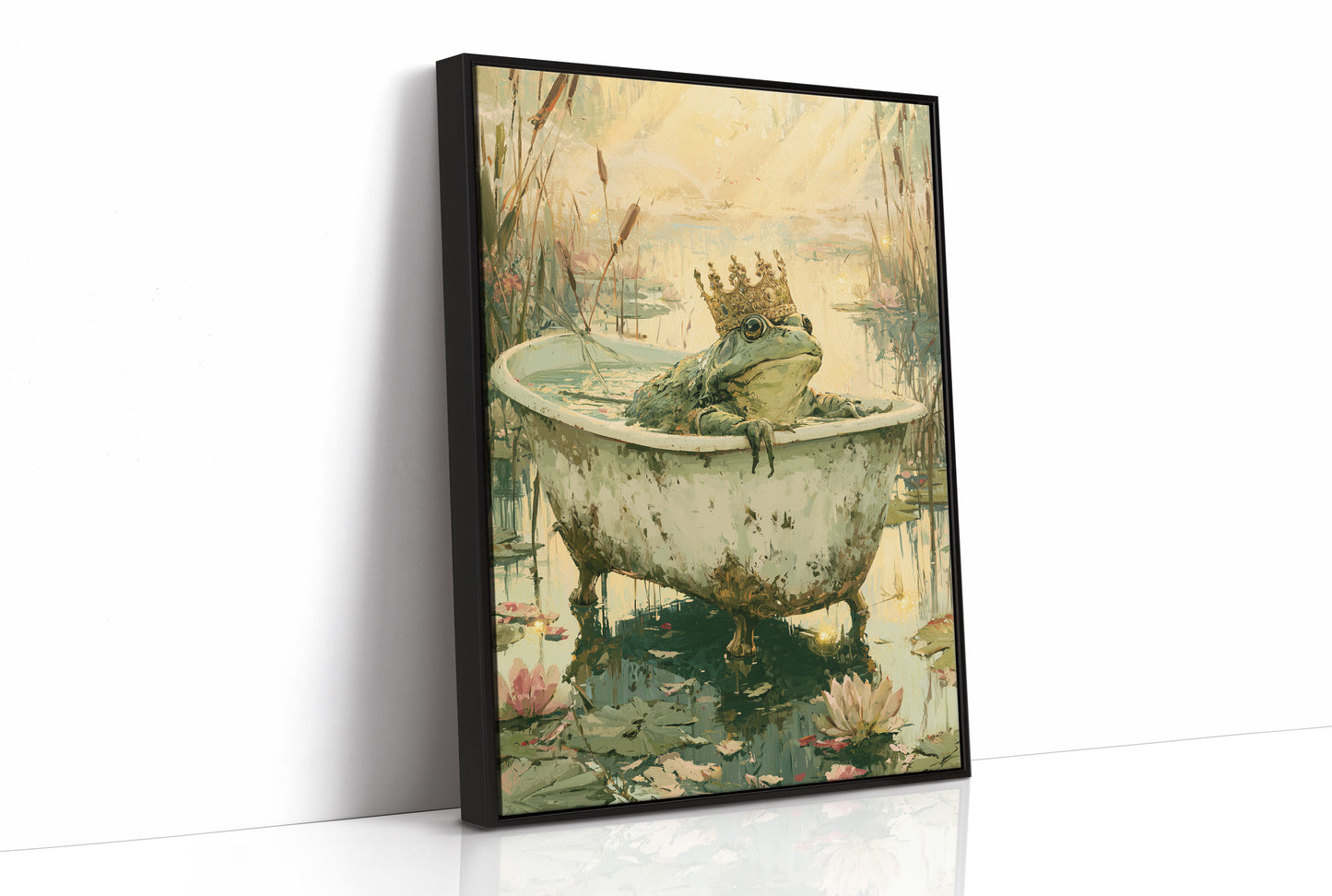 The Frog Prince's Bath — Golden Hour Pond Painting