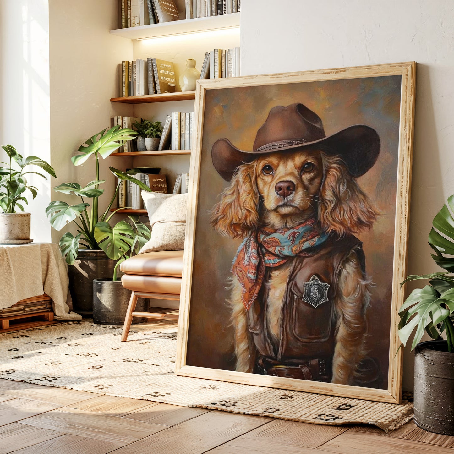 Cocker Spaniel Sheriff in Turquoise and Rust