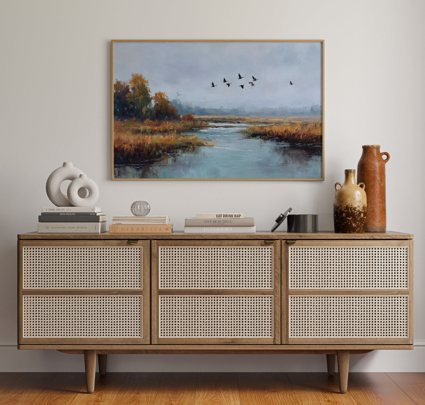 Autumn Geese Cross Silver Waters