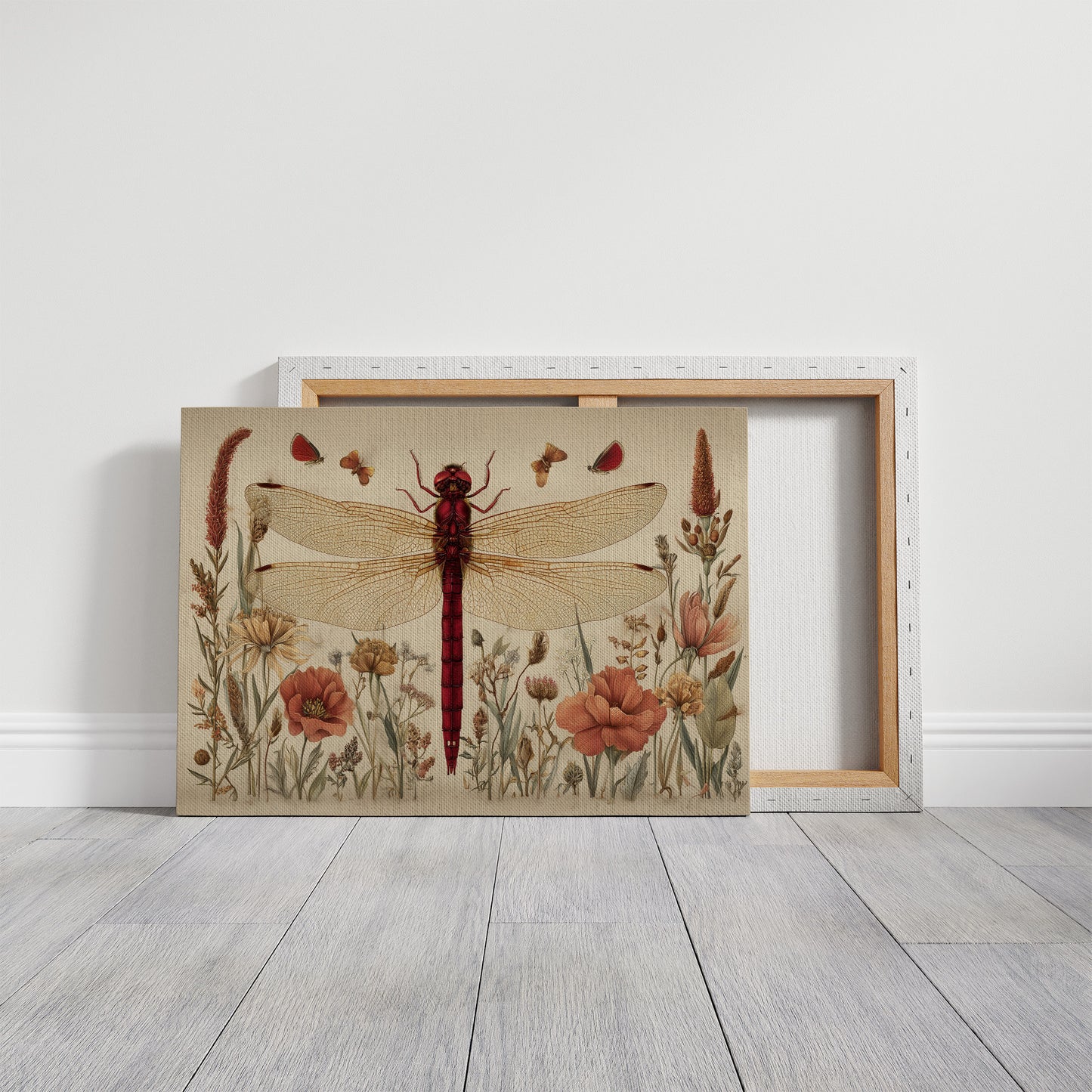 Crimson Messenger Through Wildflower Meadow