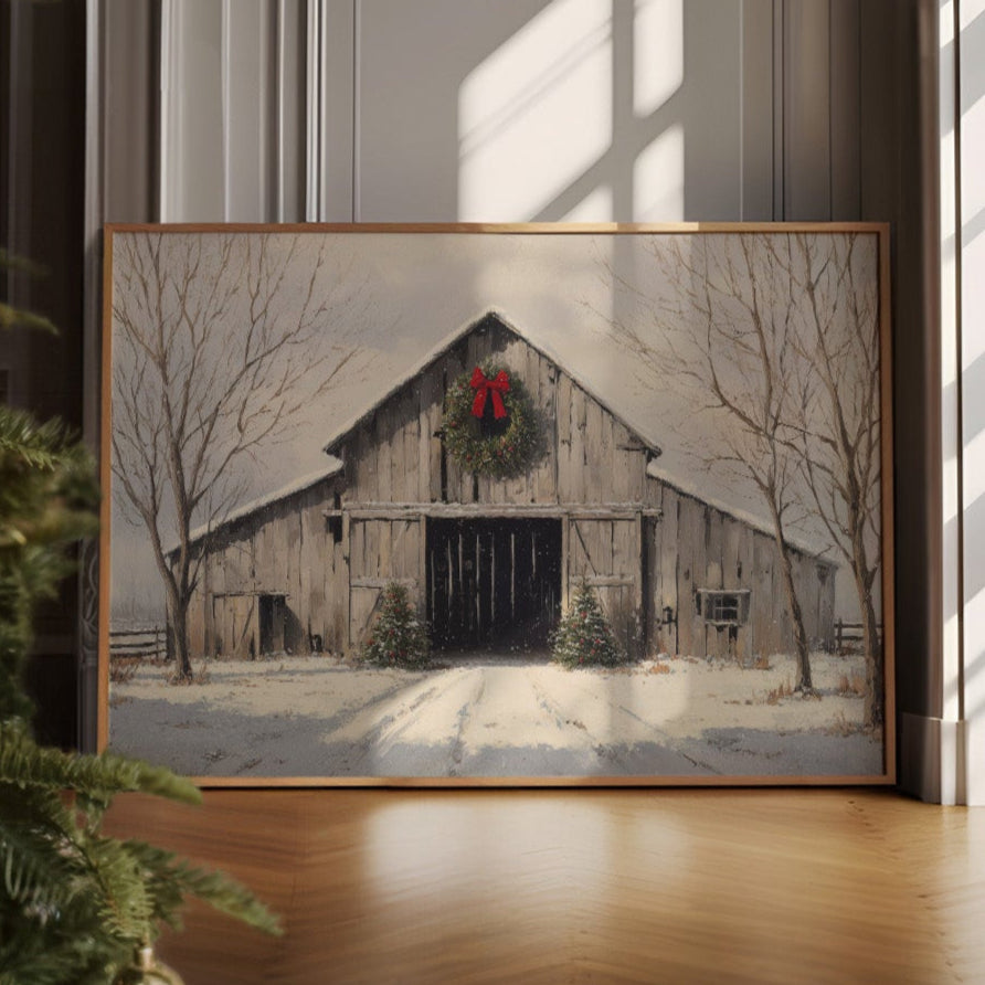 Winter Barn Wears Holiday Red