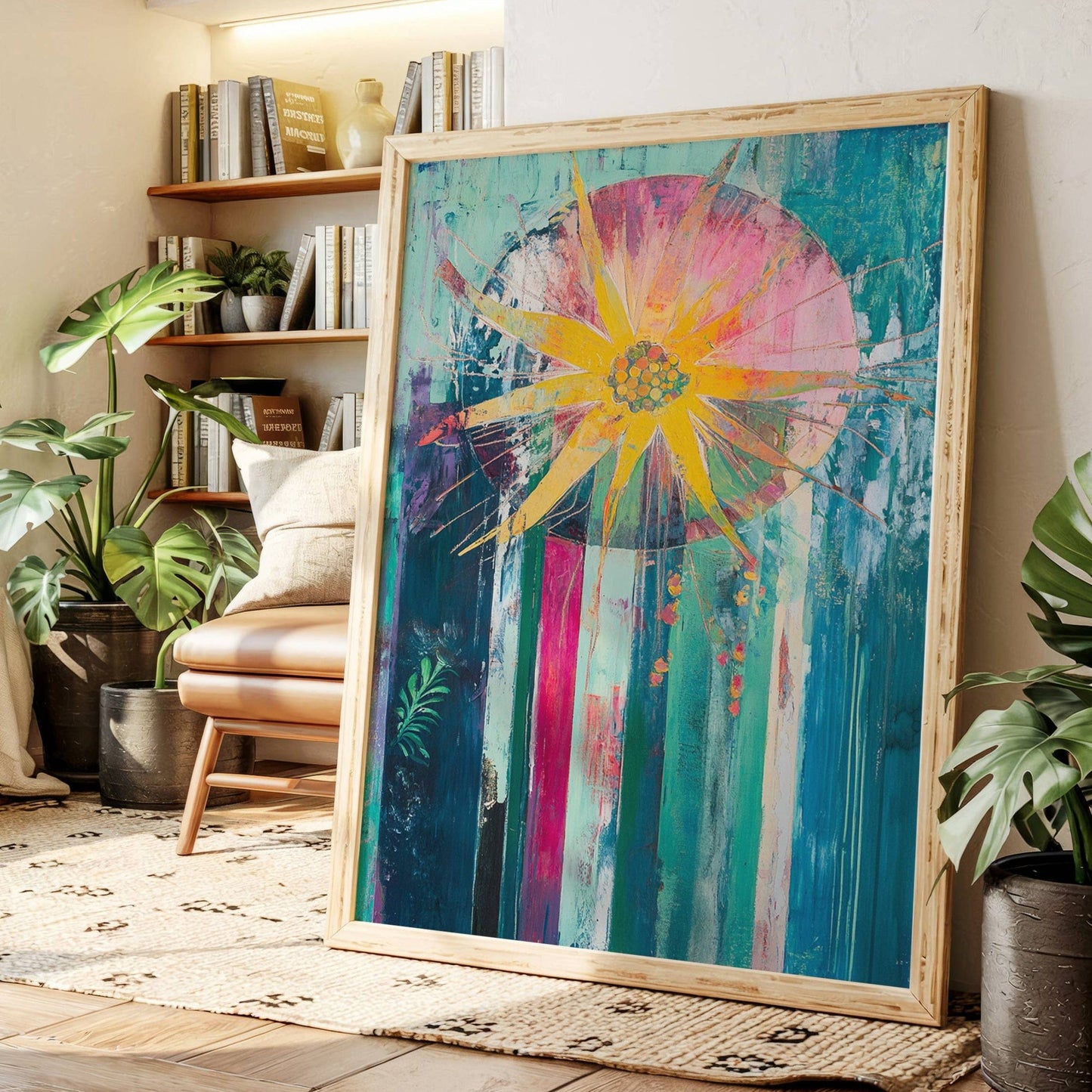 Sunflower Bursts Through Turquoise Rain