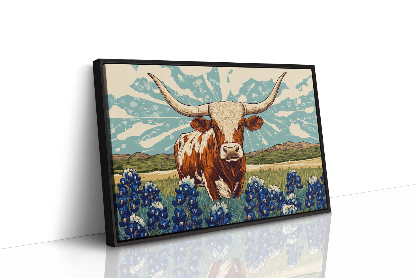 Texas Icon – Longhorn and Bluebonnets Pop Art