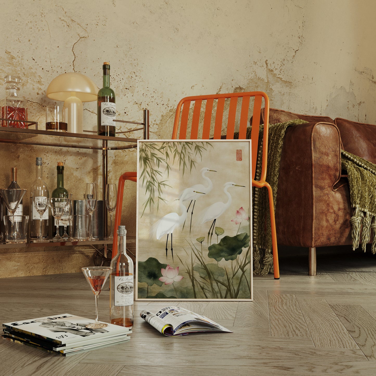 Japanese Egret Wall Art – Elegant Minimalist Nature Print