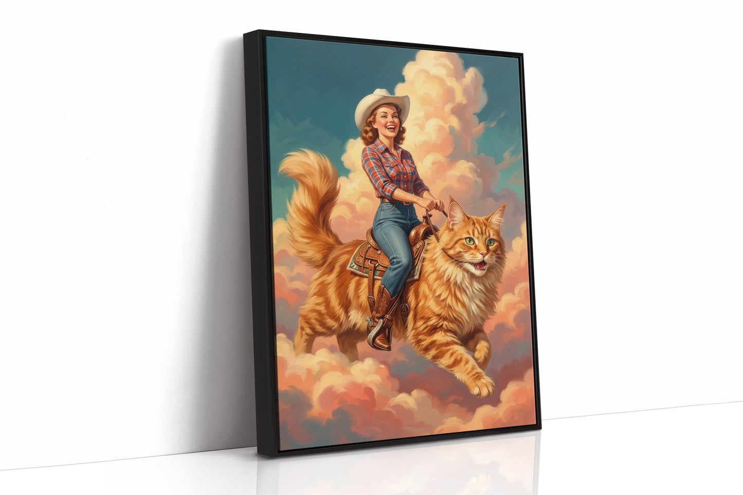 Cowgirl on a Giant Cat — Painted Western Fantasy Print