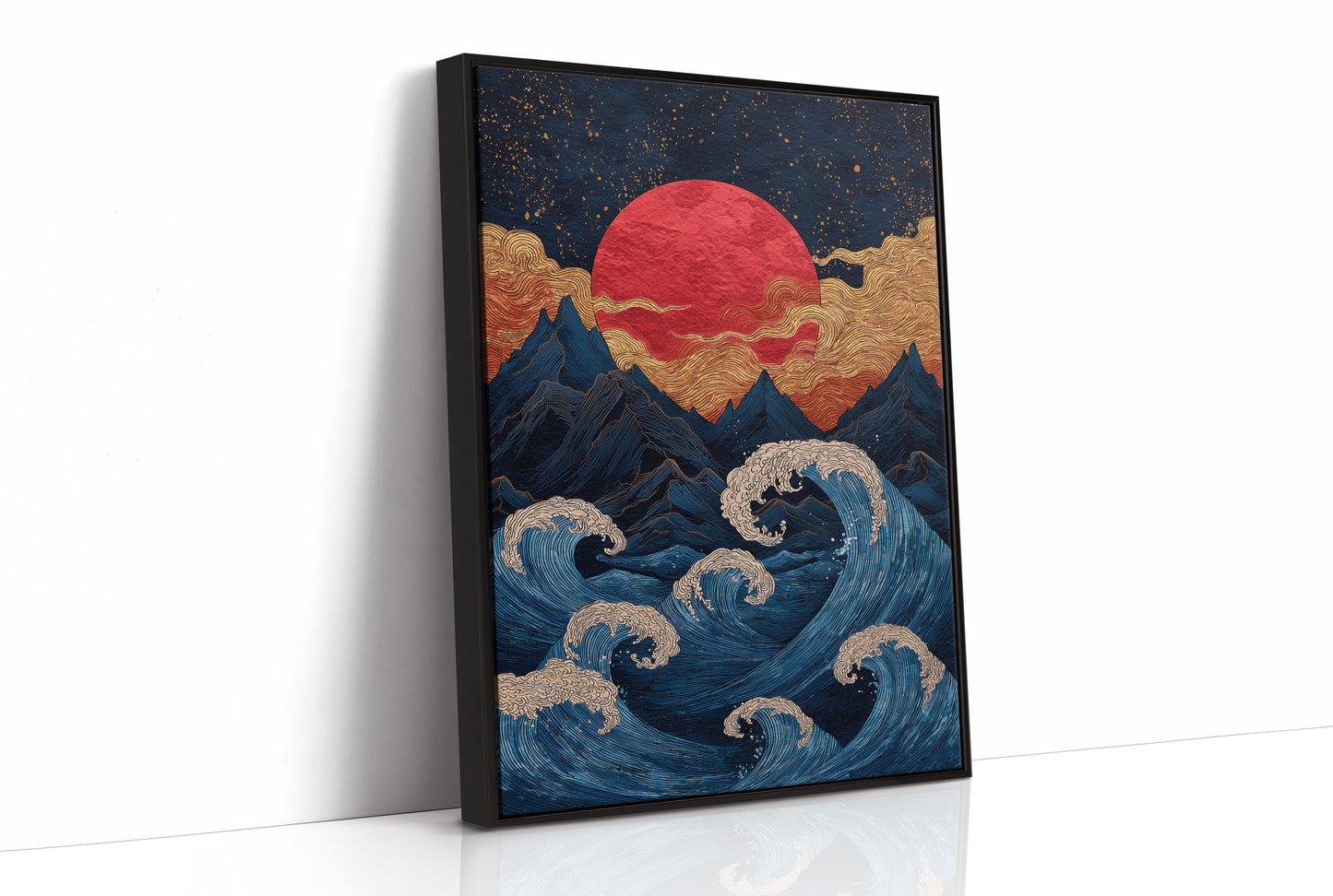 Red Moon Rises Over Stormy Peaks