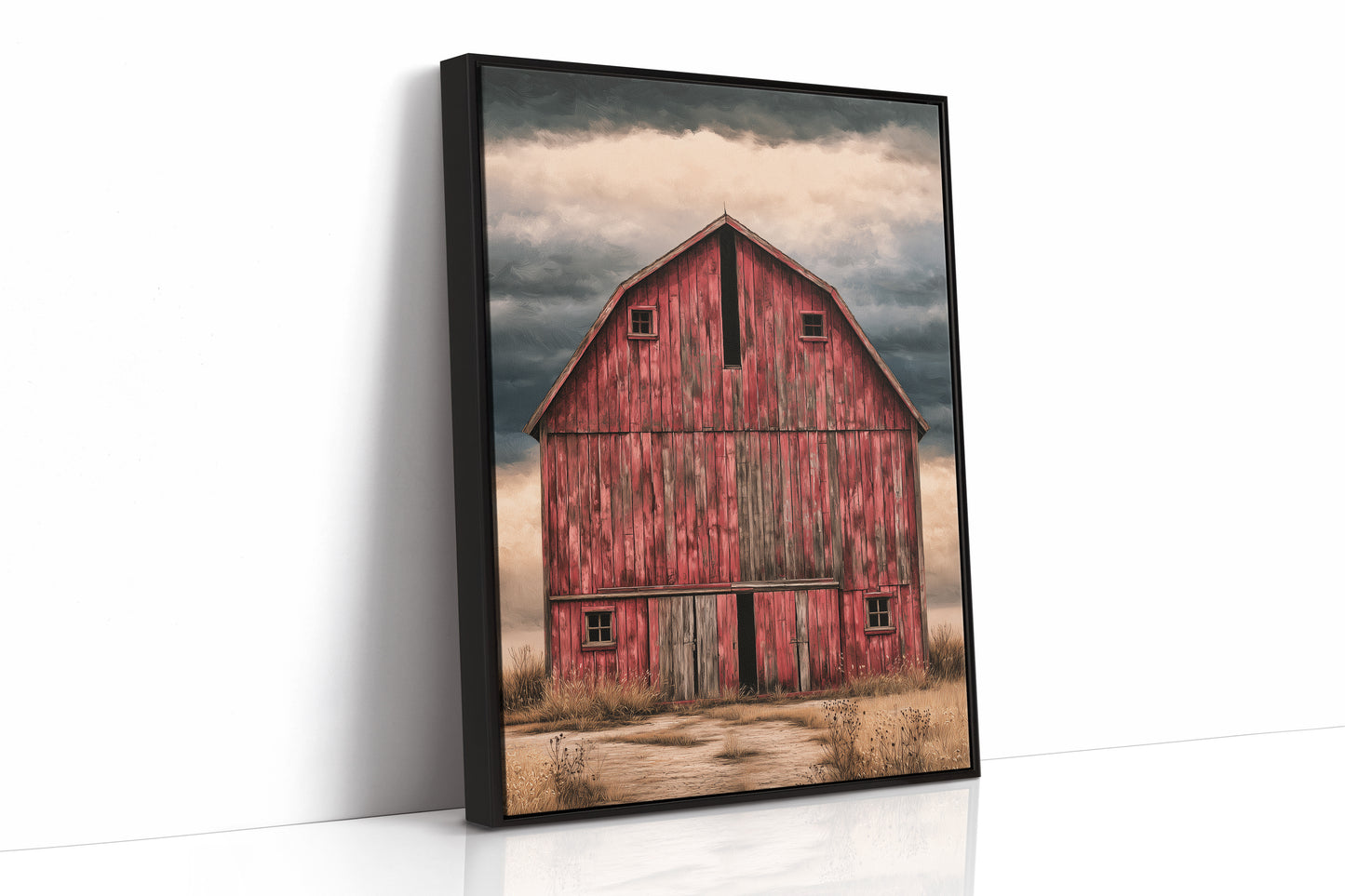 The Red Barn — Stormy Prairie Oil Painting