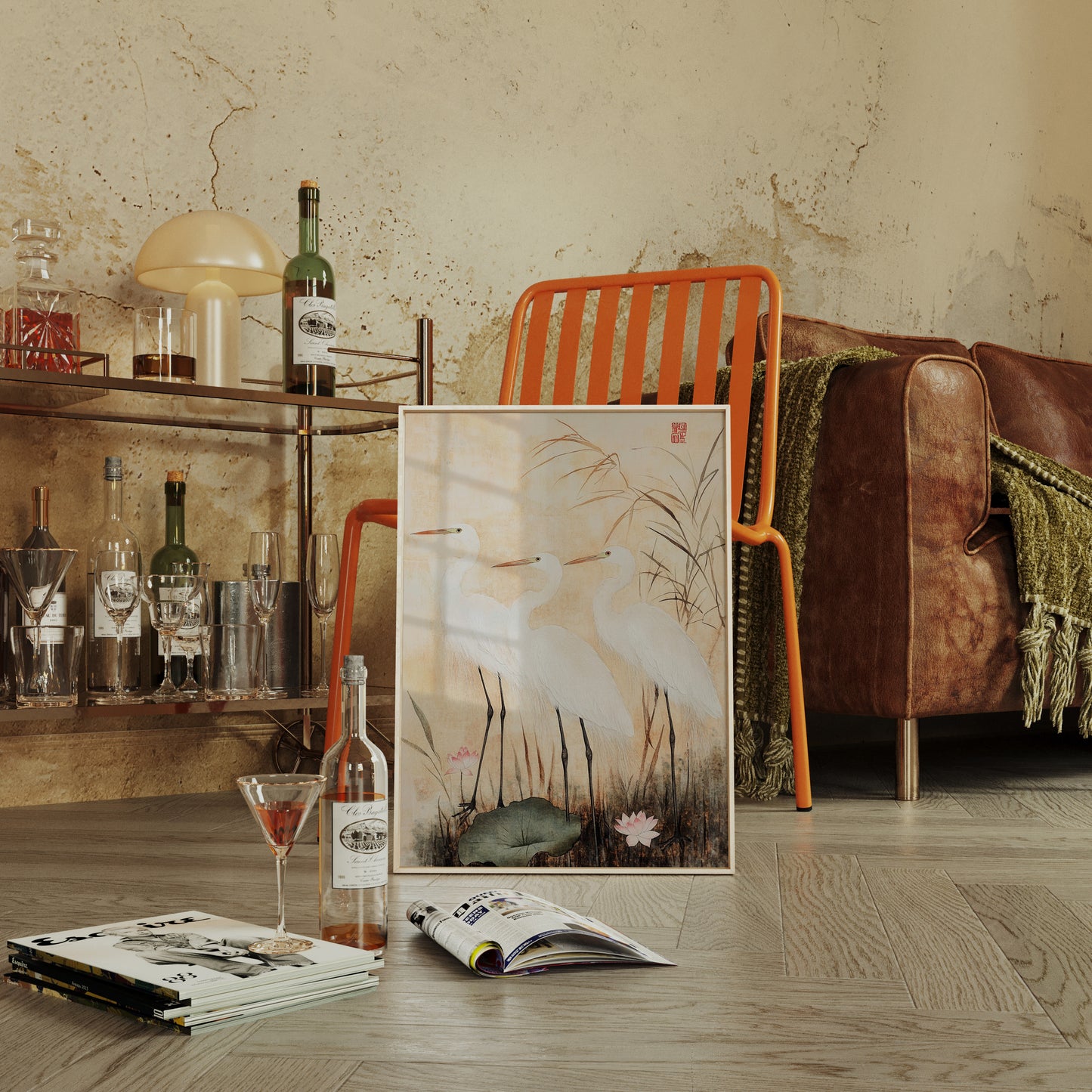 Japanese Egret Wall Art – Elegant Traditional Asian Nature Print