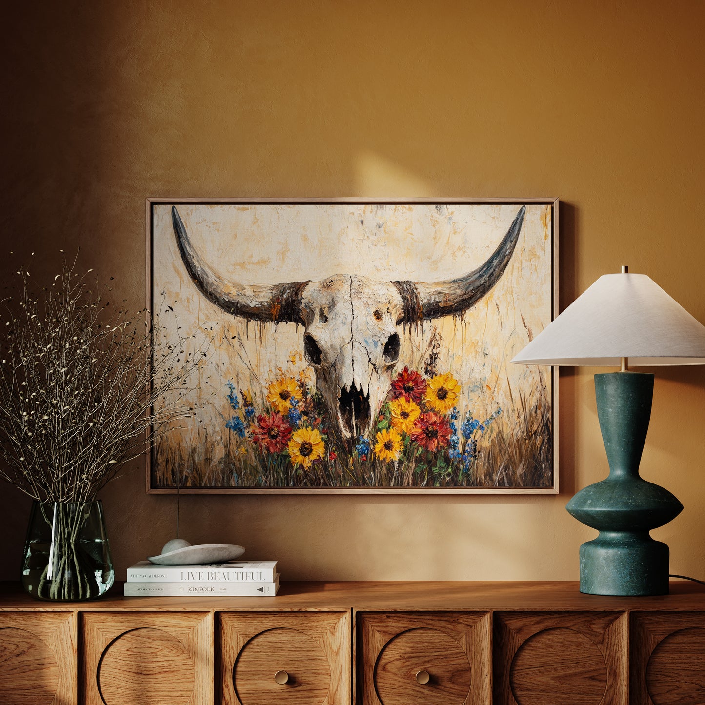Longhorn Skull with Wildflowers