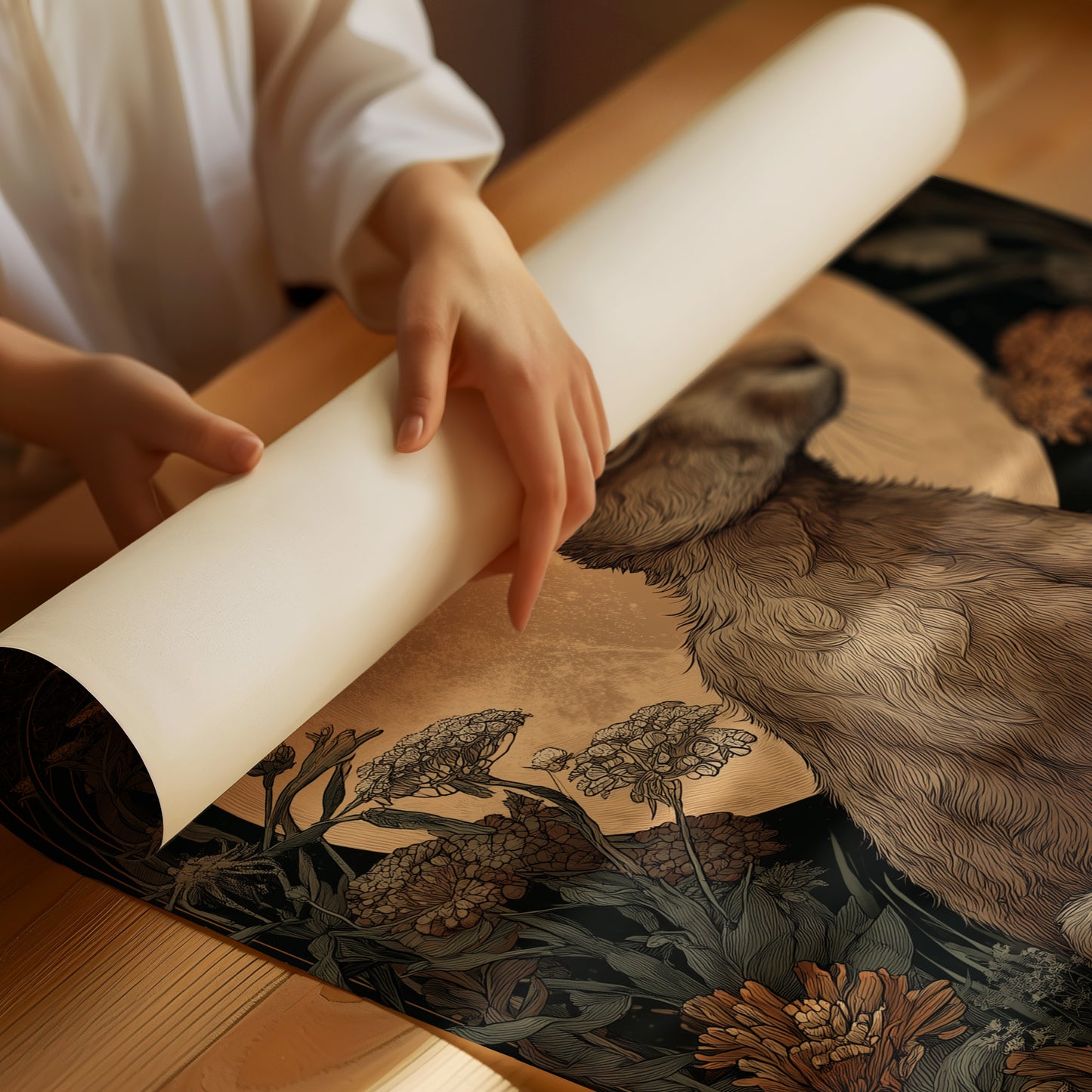 Moonlit Hare Among Wildflowers