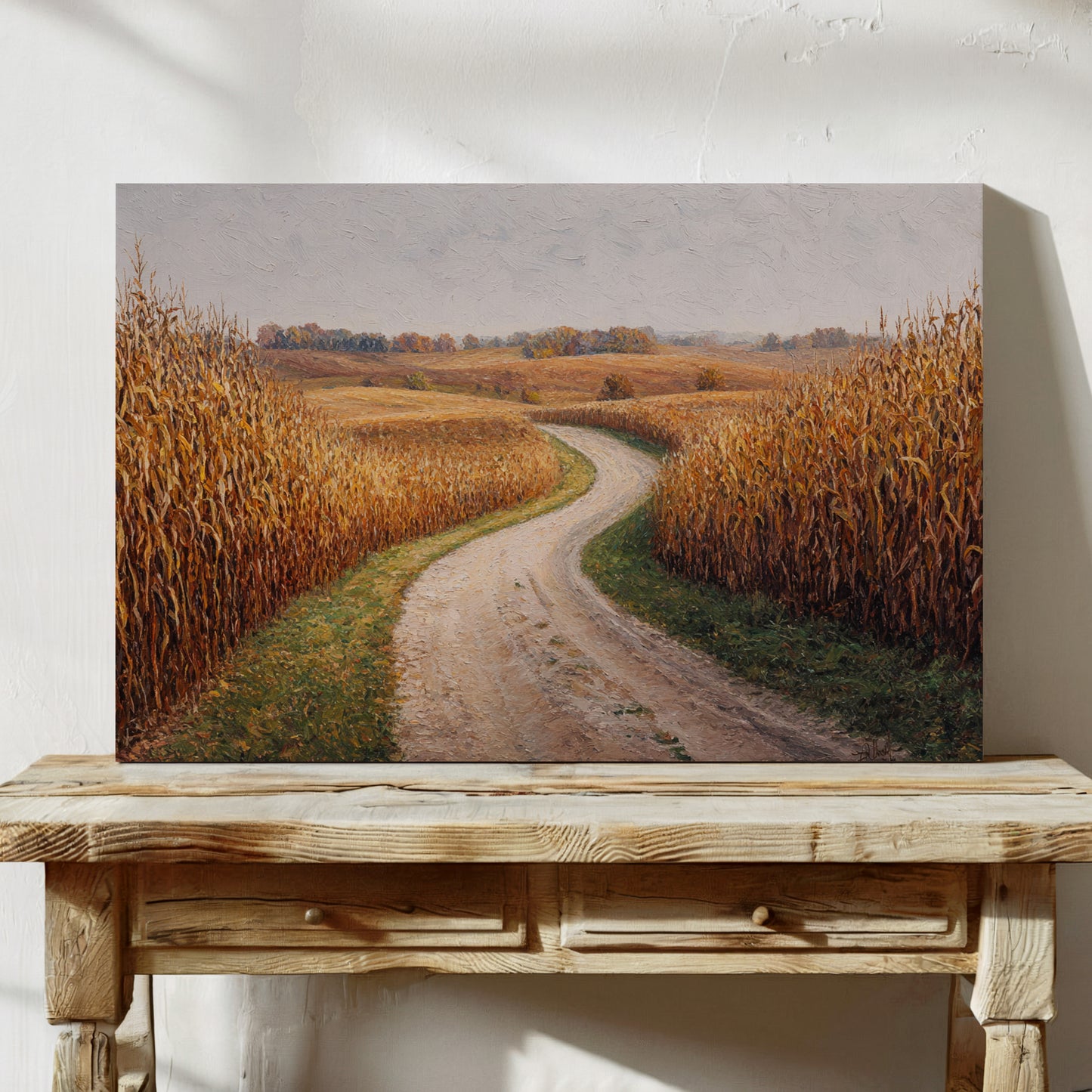 Harvest Path Winds Through Golden Fields