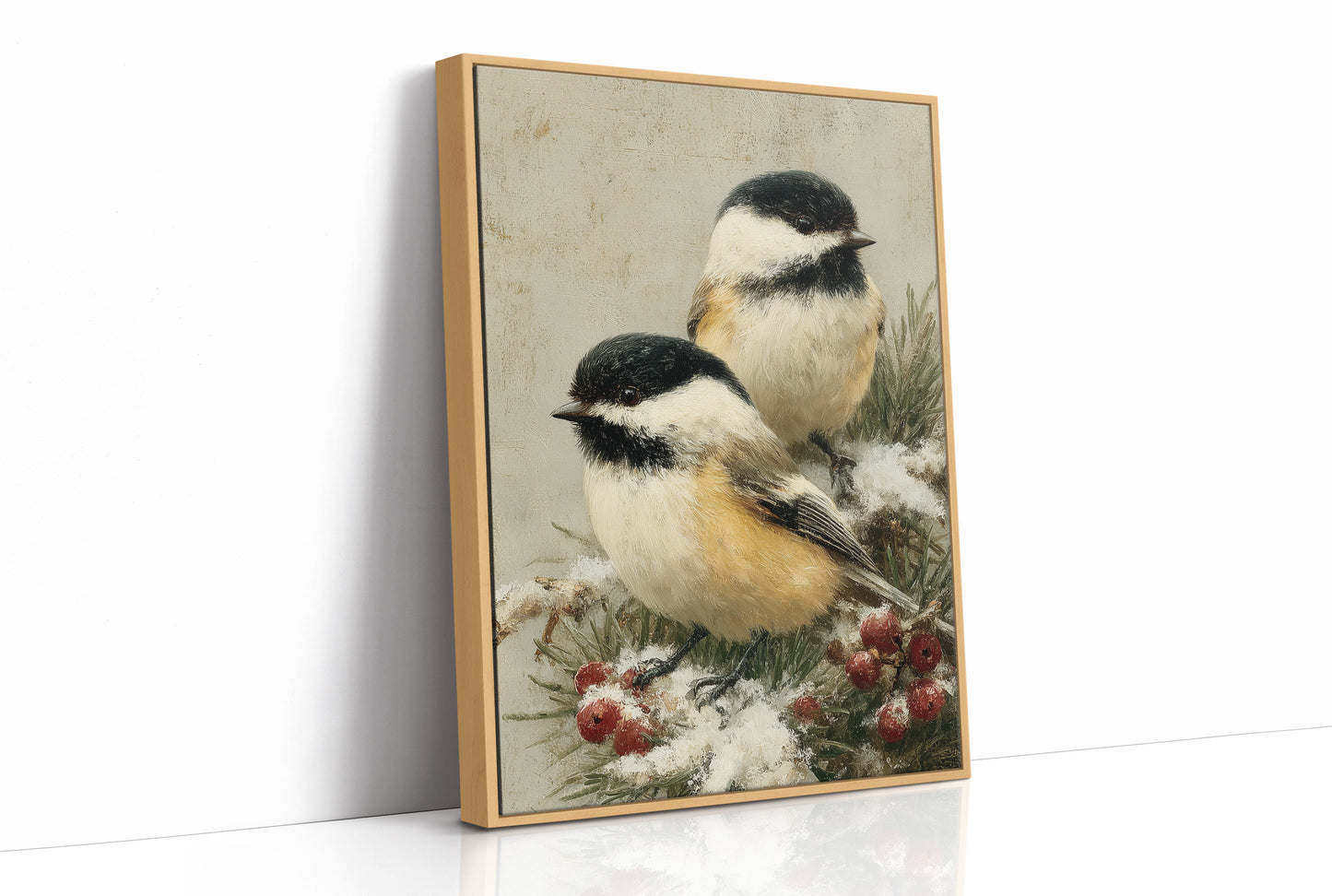 Two Chickadees in Snow