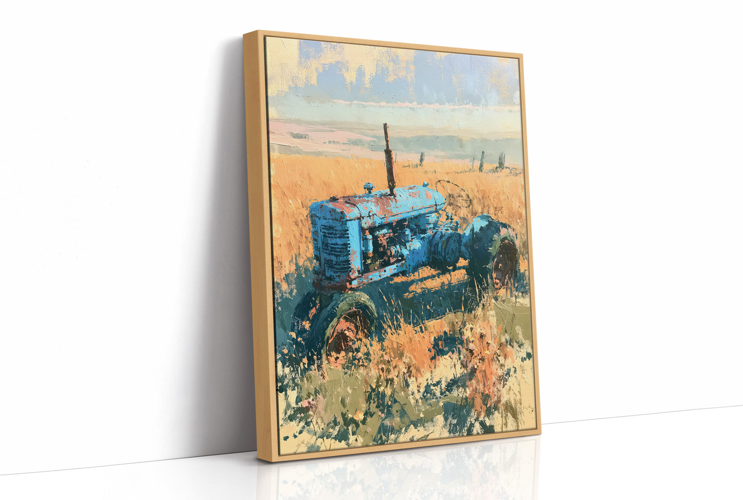 Faded Blue: Tractor Lost in Golden Grass