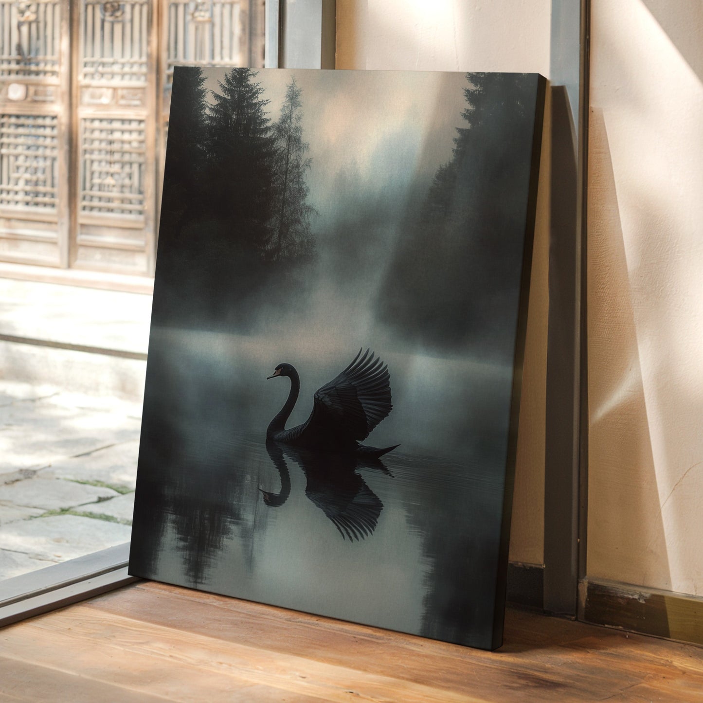 Black Swan in Morning Fog