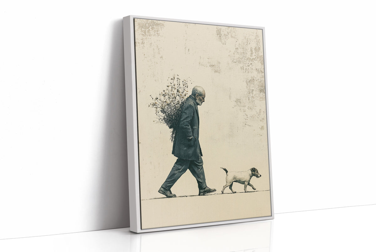 The Old Man Carrying Wildflowers — Blue Ink Screenprint
