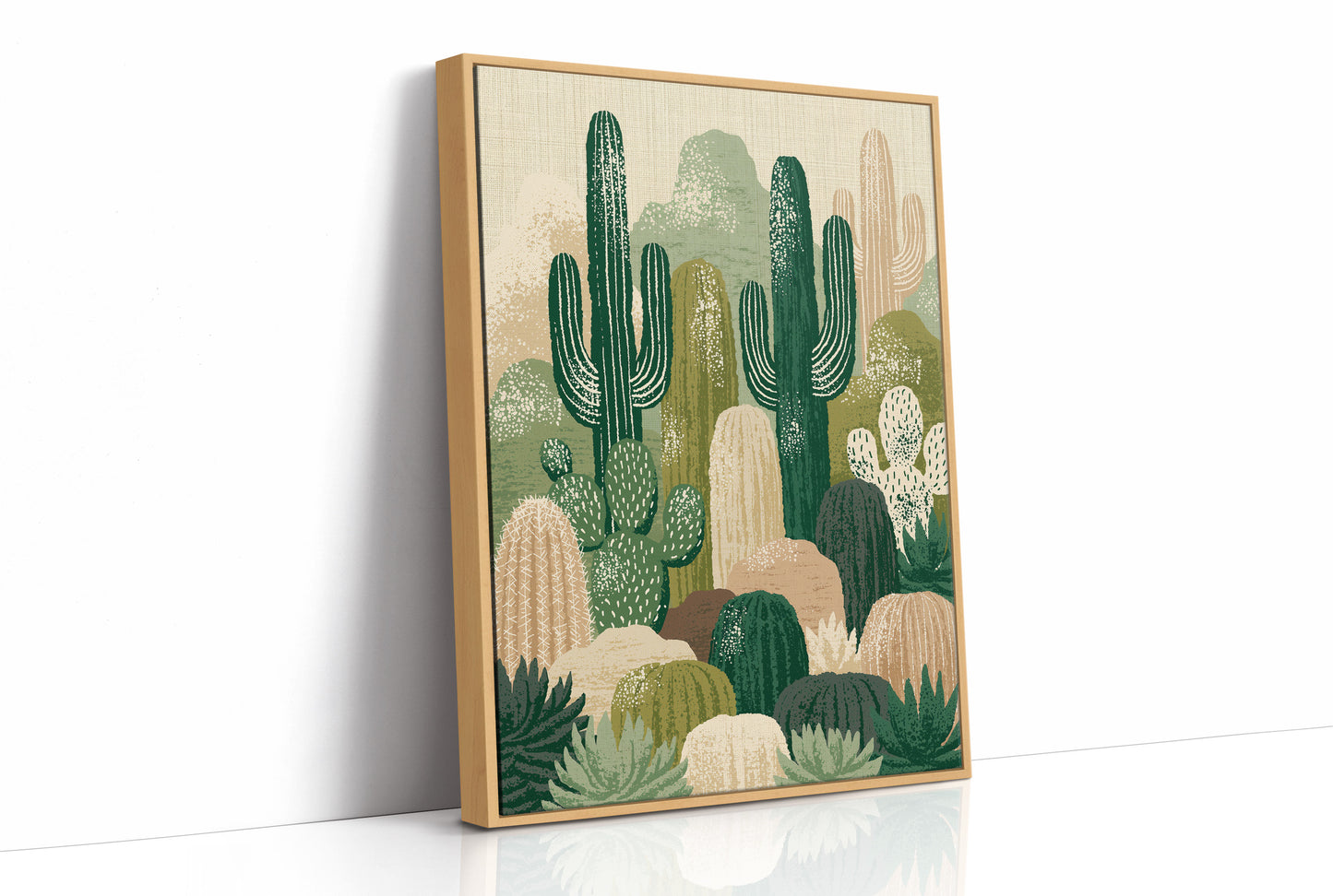 Twin Saguaros: Cactus Collage in Green & Tan