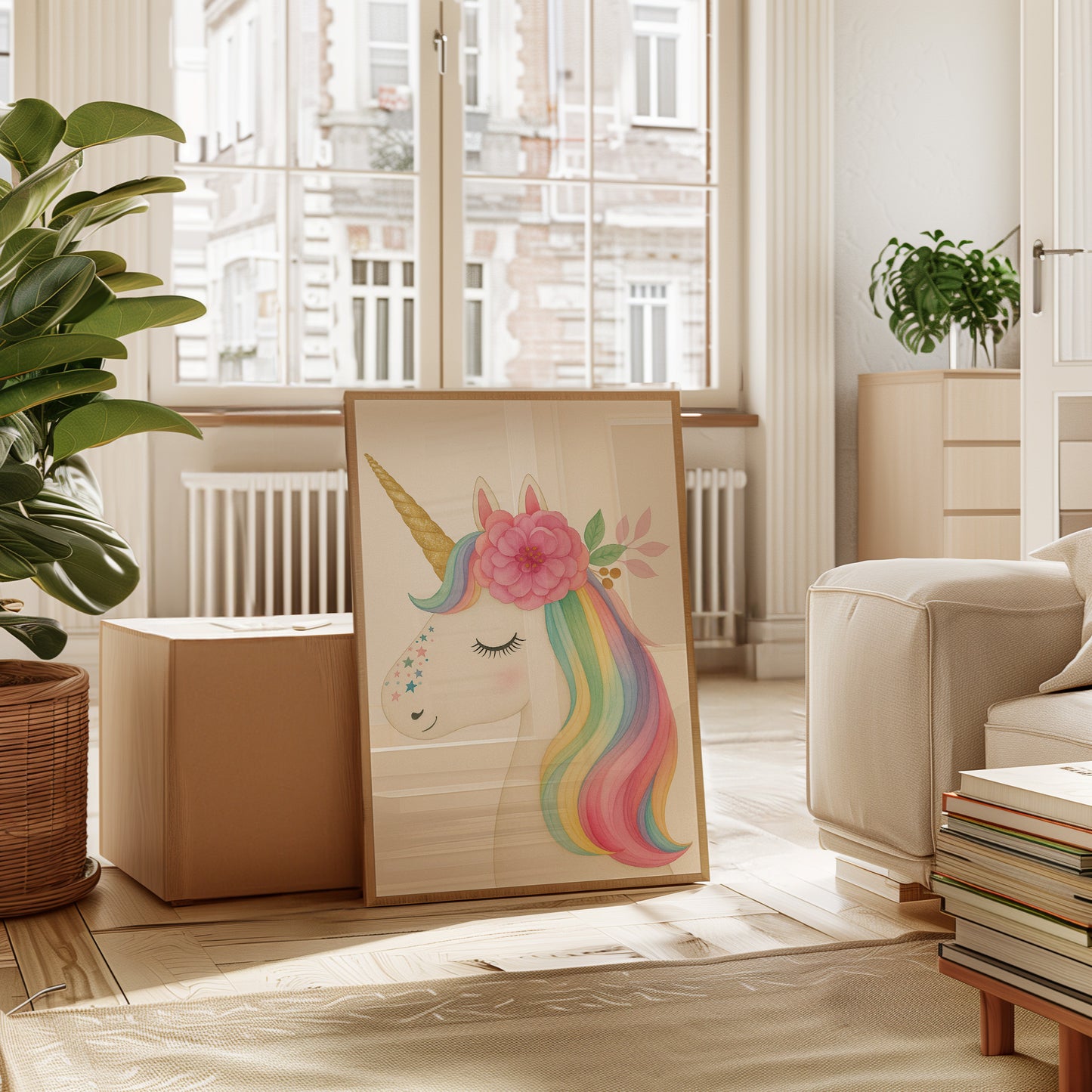 Starlit Unicorn with Rainbow Mane