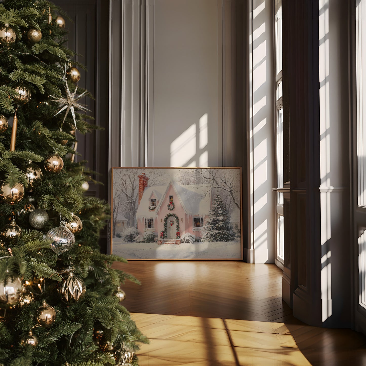 Pink Cottage Wears Winter's Crown