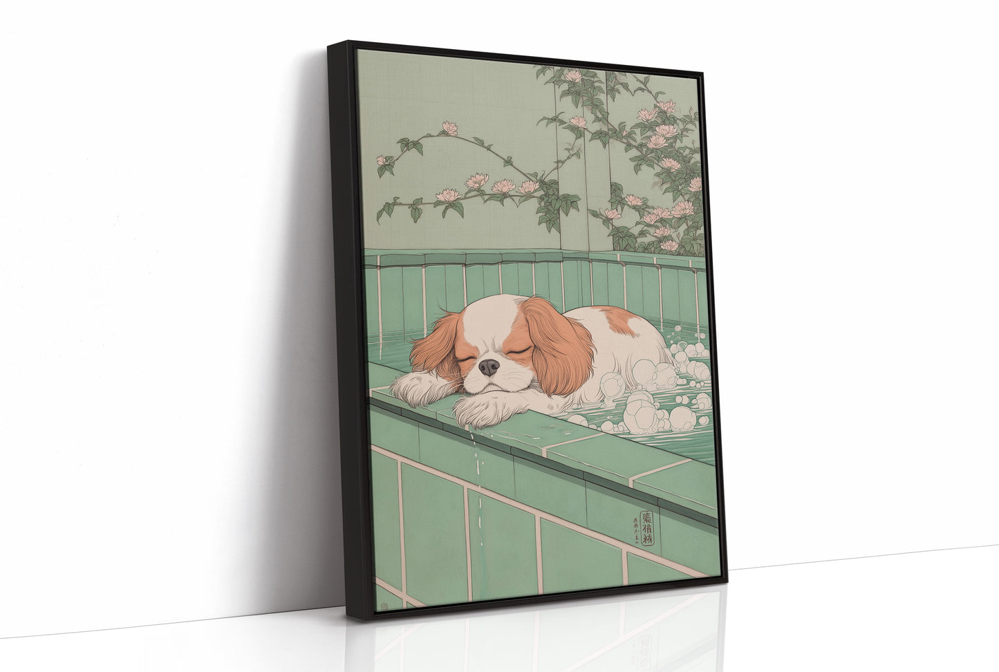 Peaceful Pup Among Cherry Blossoms