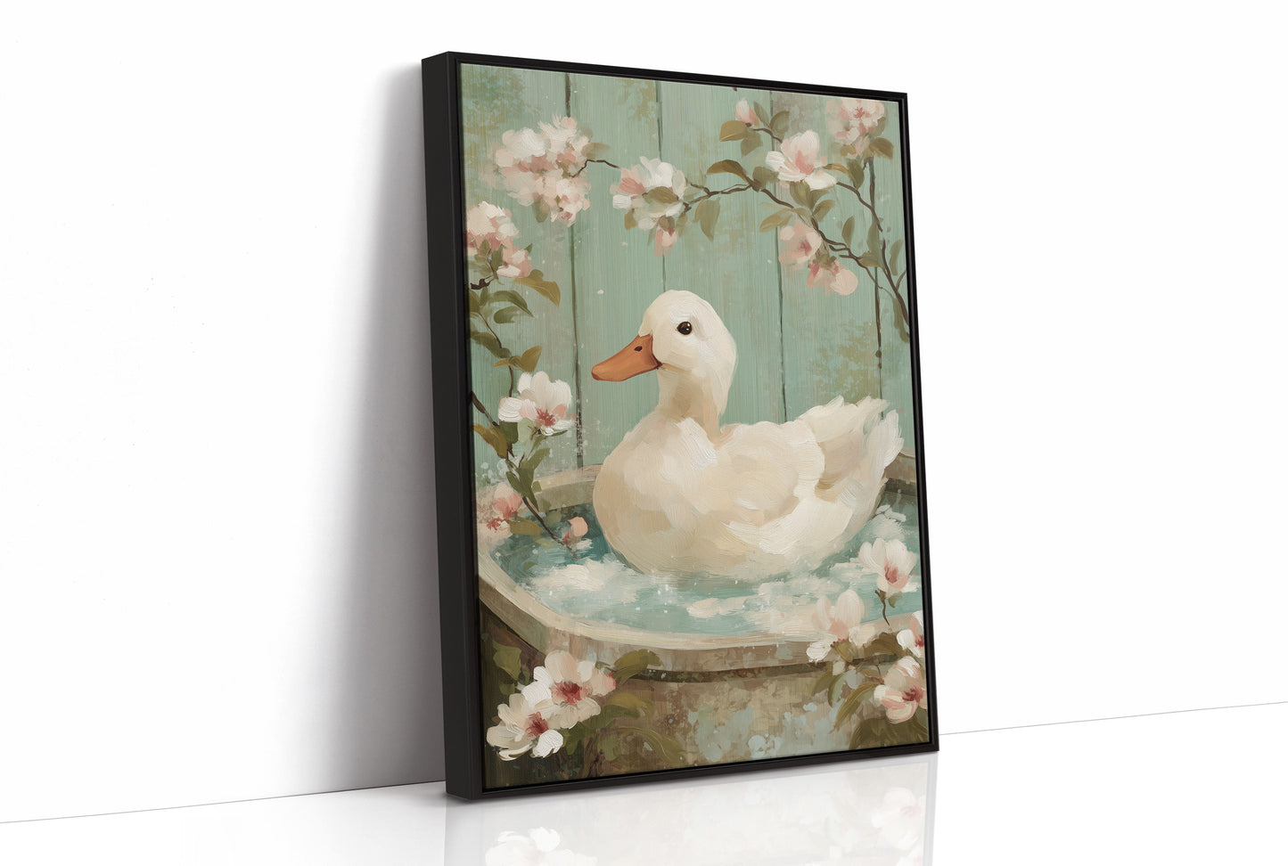 White Duck Among Spring Blossoms