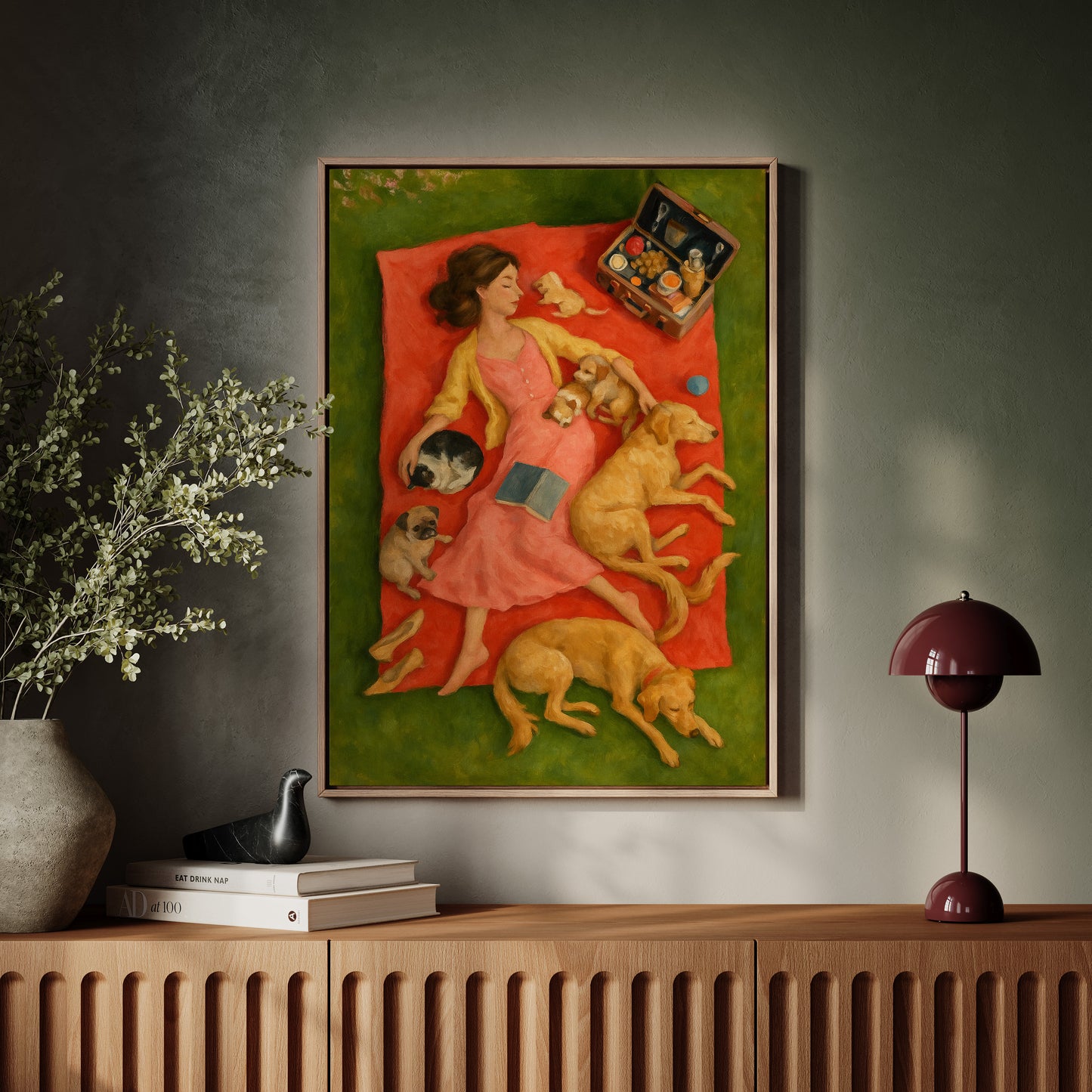 Picnic Nap with Dogs and a Book