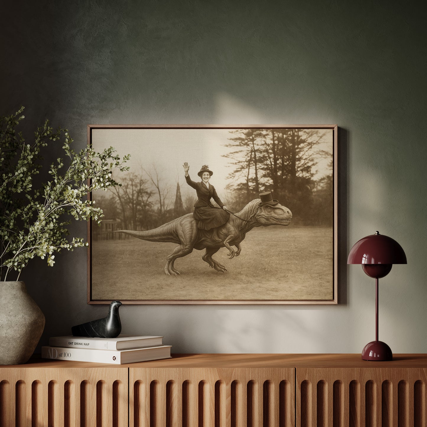 Victorian Lady Riding a Top-Hat T-Rex