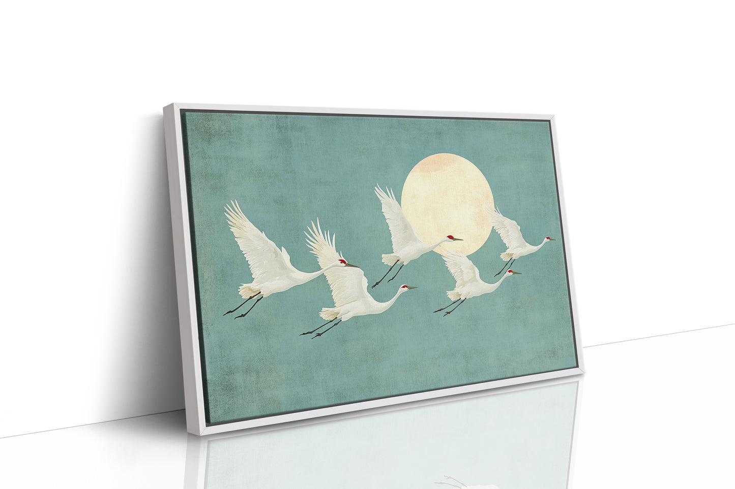 Japanese Crane Wall Art – Minimalist Blue & Gold Crane Print