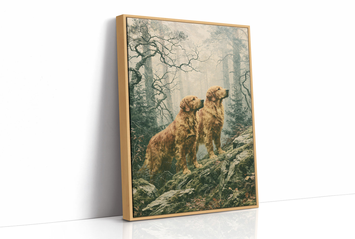 Golden Retrievers on the Misty Ridge