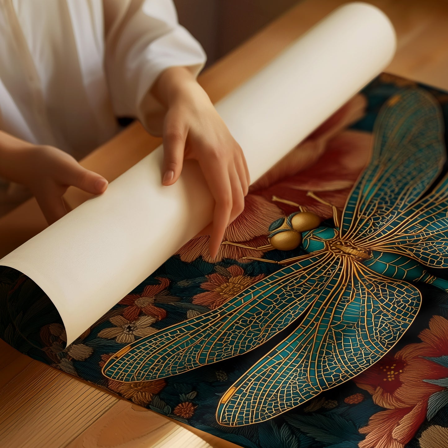 The Dragonfly Rests Among Peonies
