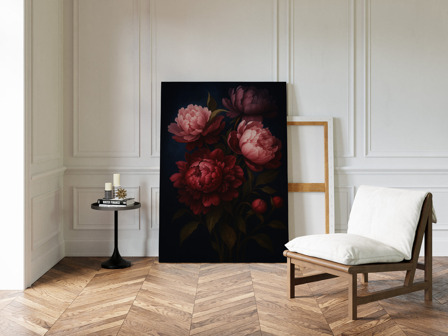 Crimson Peonies in Midnight Bloom