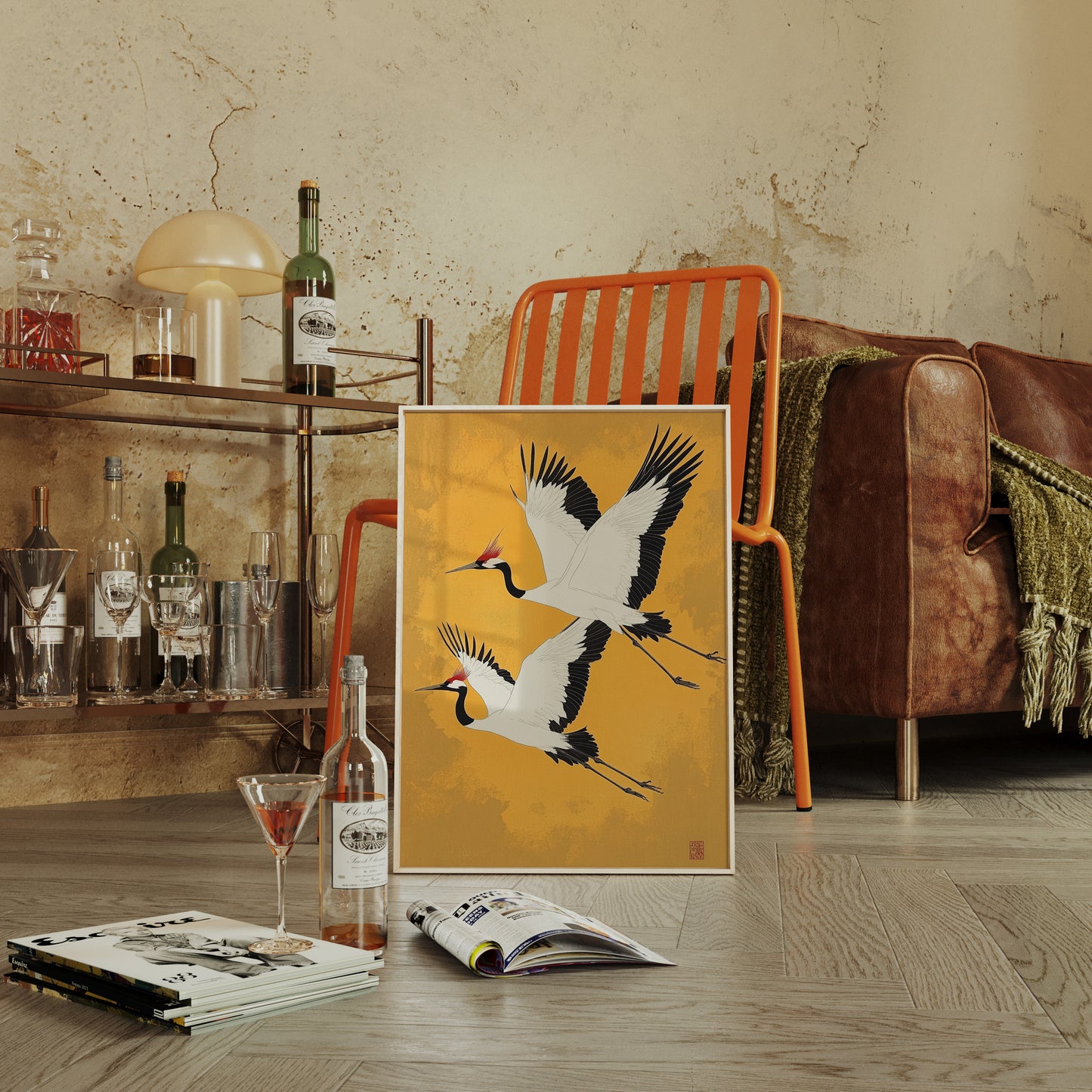 Japanese Red-Crowned Cranes – Elegant Minimalist Wall Art