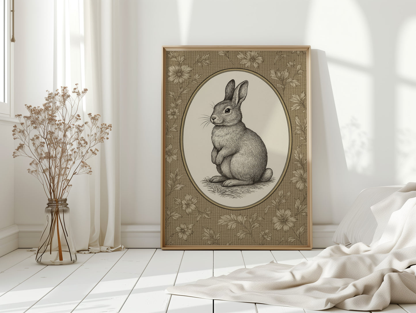 Victorian Rabbit in Floral Frame