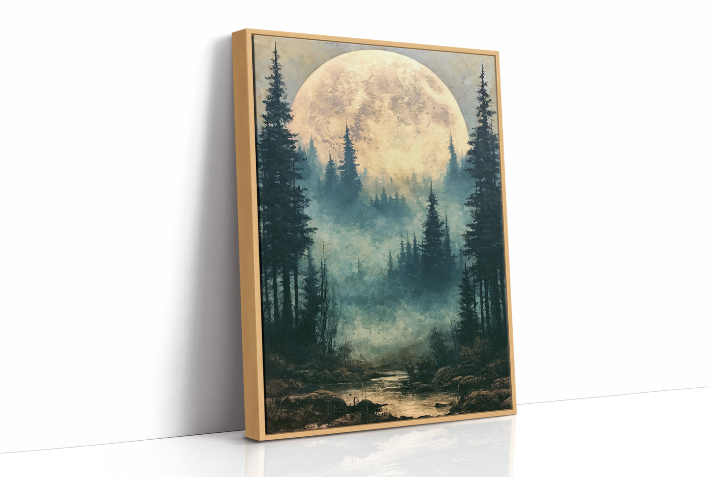 Golden Moon Over Pine Forest