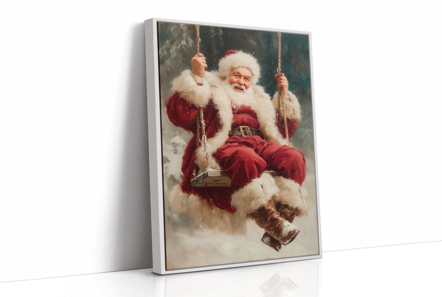 Winter Joy On A Wooden Swing