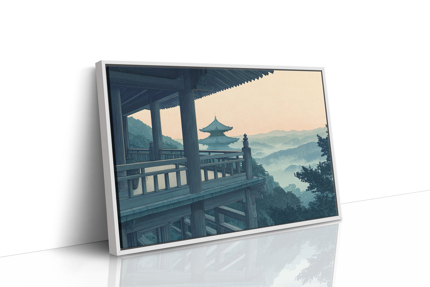 Japanese Temple Balcony – Serene Misty Mountain View Wall Art