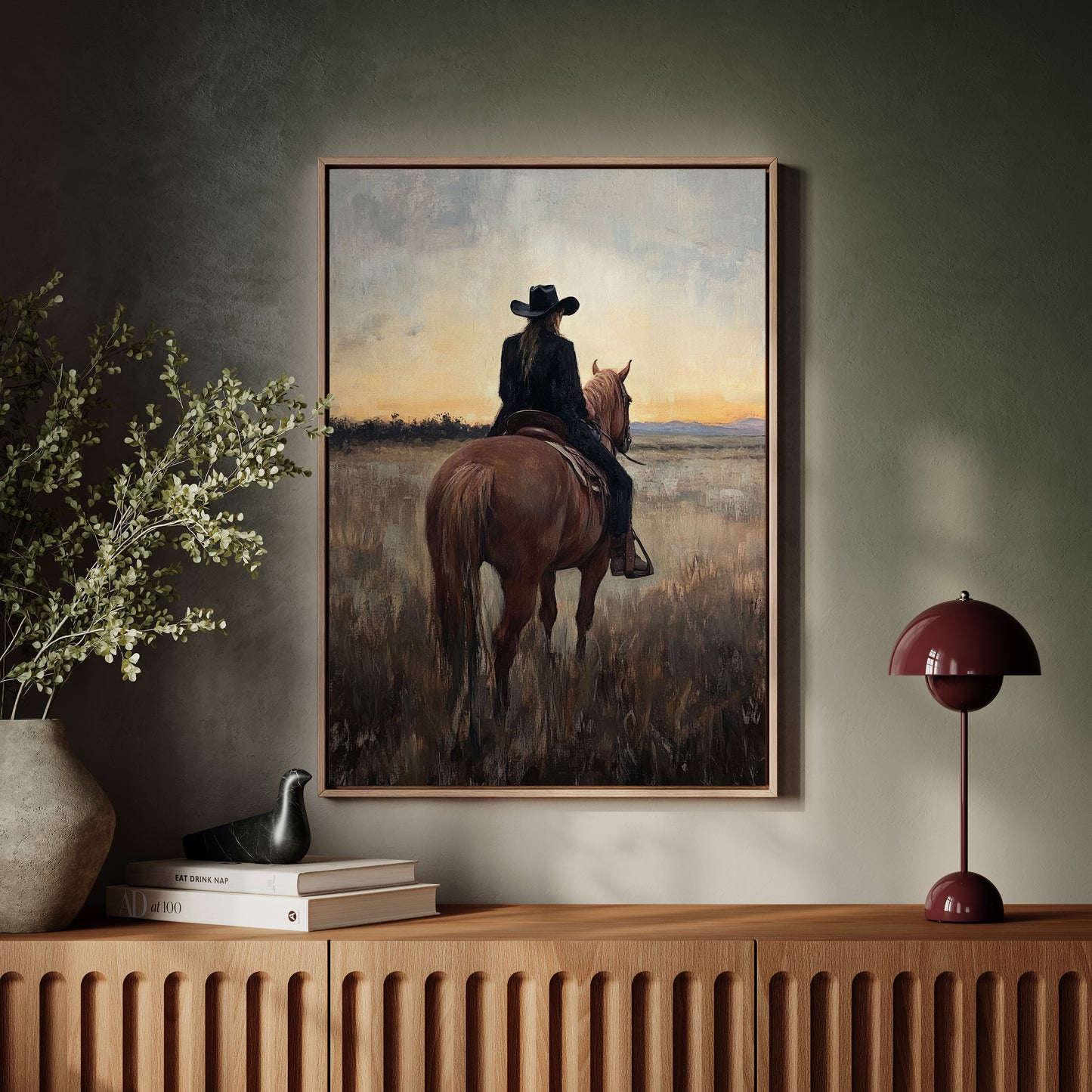 Back to the Prairie – Cowgirl on Horse at Dusk