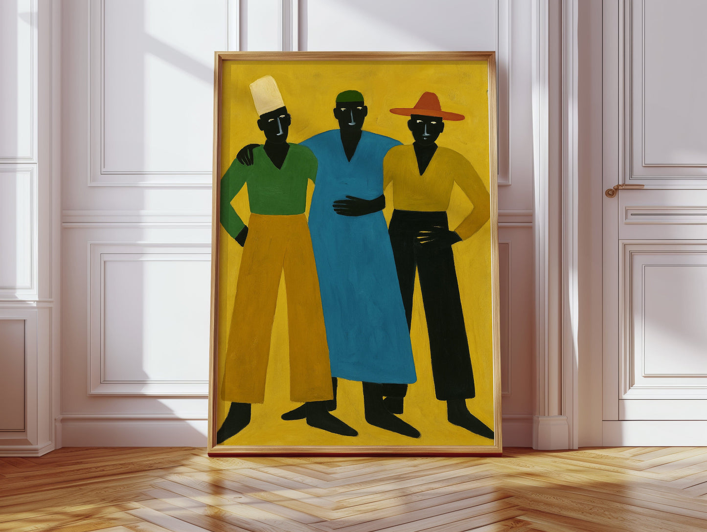 Three Figures Stand In Golden Light