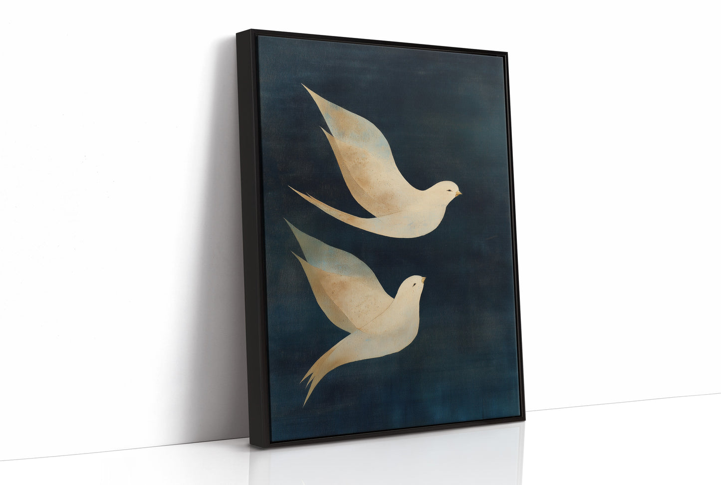 Doves Float Through Midnight Blue