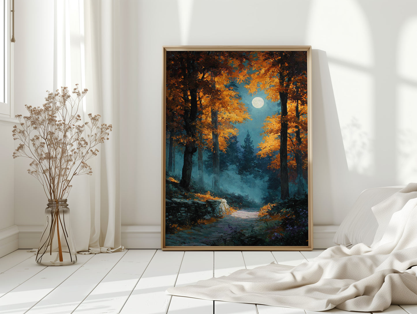 Moonlit Path Through Autumn's Embrace