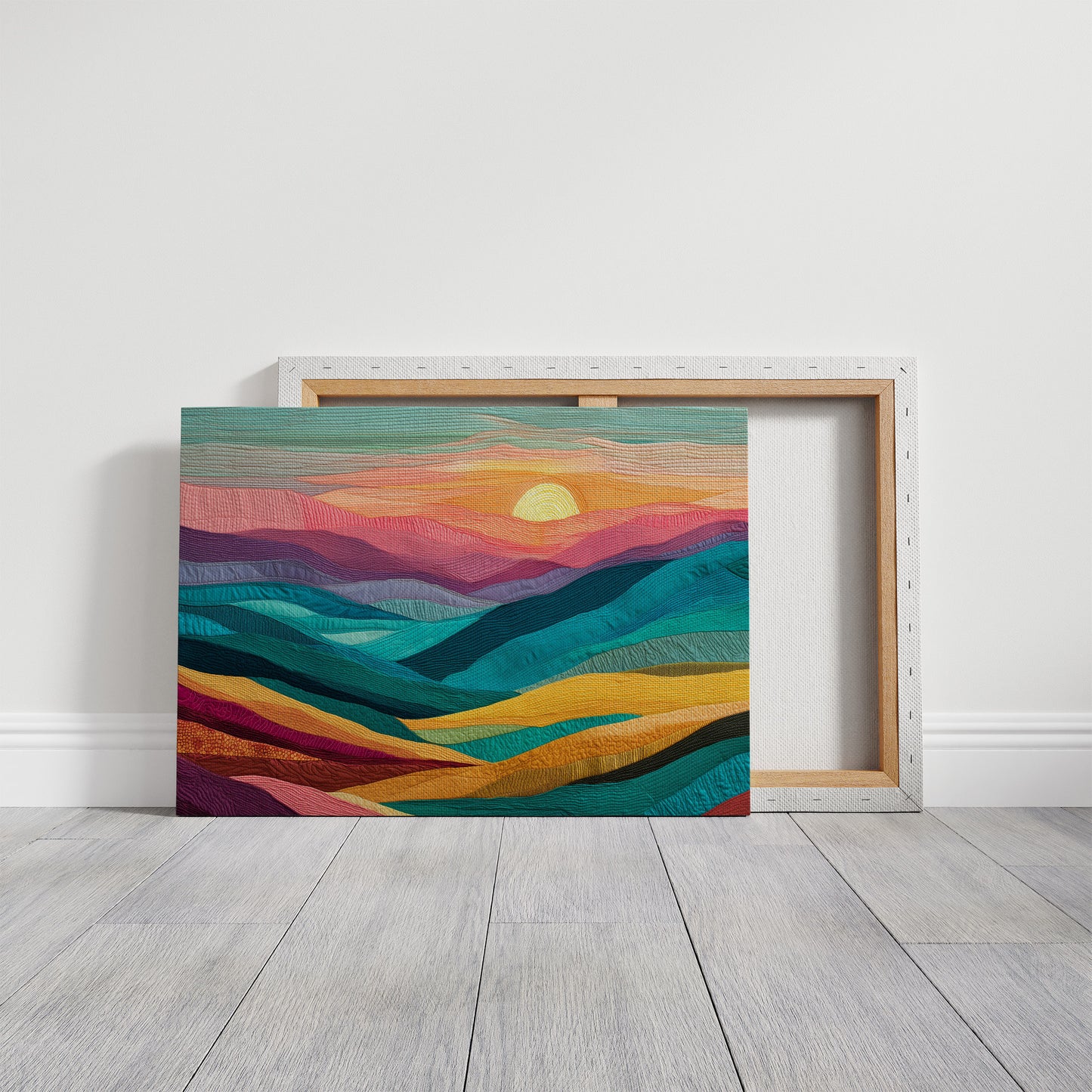 Textile Horizons: Sunset Through Stitched Valleys