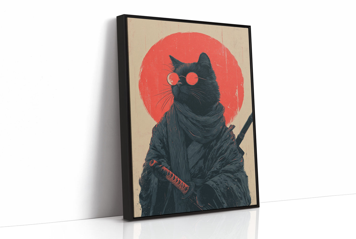 Samurai Cat Guards Red Moon Rising
