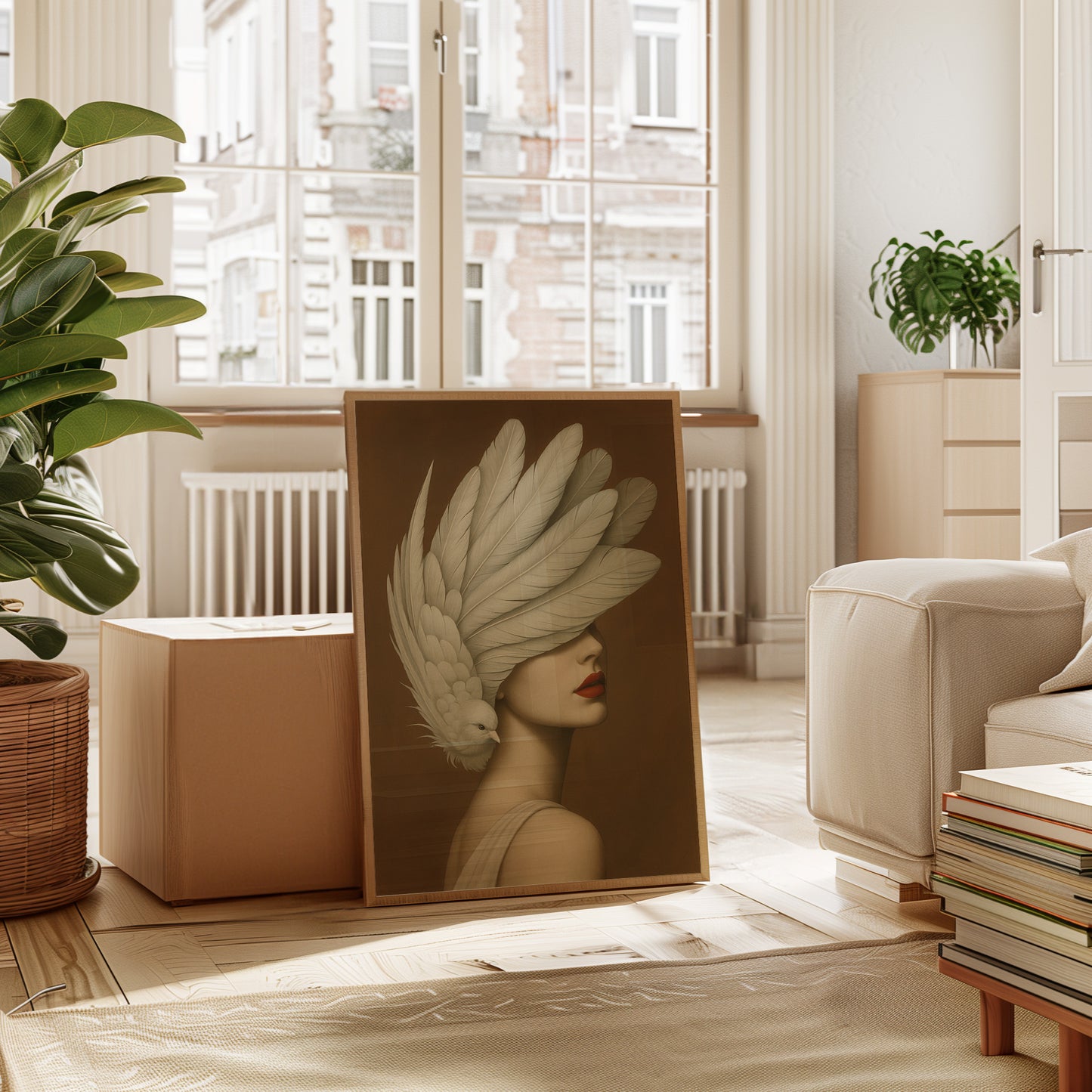 Winged Elegance in Ivory and Crimson