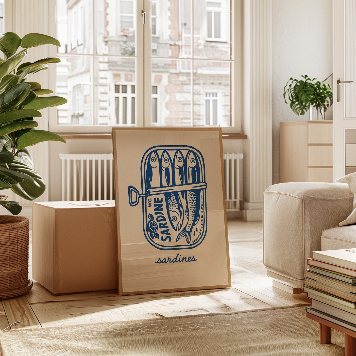 Retro Sardine Tin Wall Art – Blue & Beige Kitchen Decor