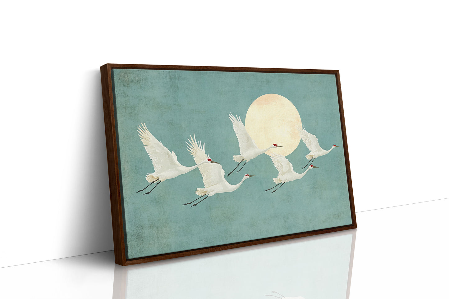 Japanese Crane Wall Art – Minimalist Blue & Gold Crane Print