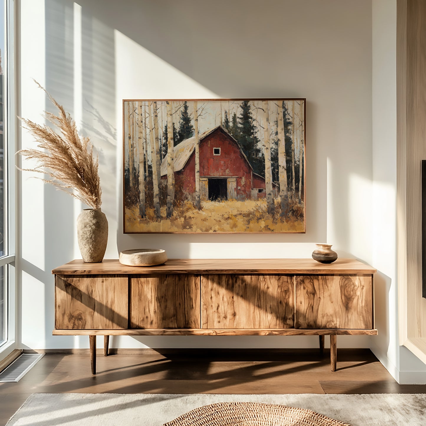 Birch Trees Guard Autumn's Barn