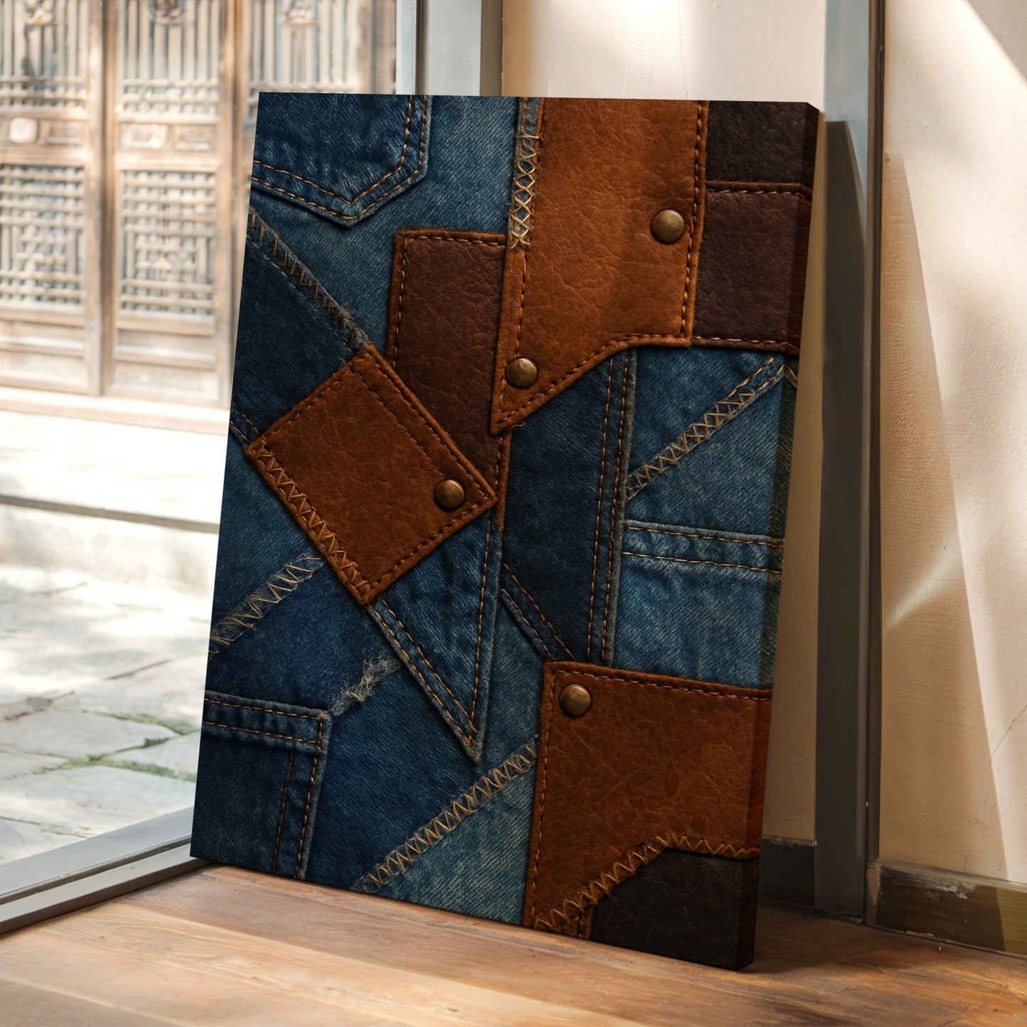 Western Patchwork Denim and Leather Print