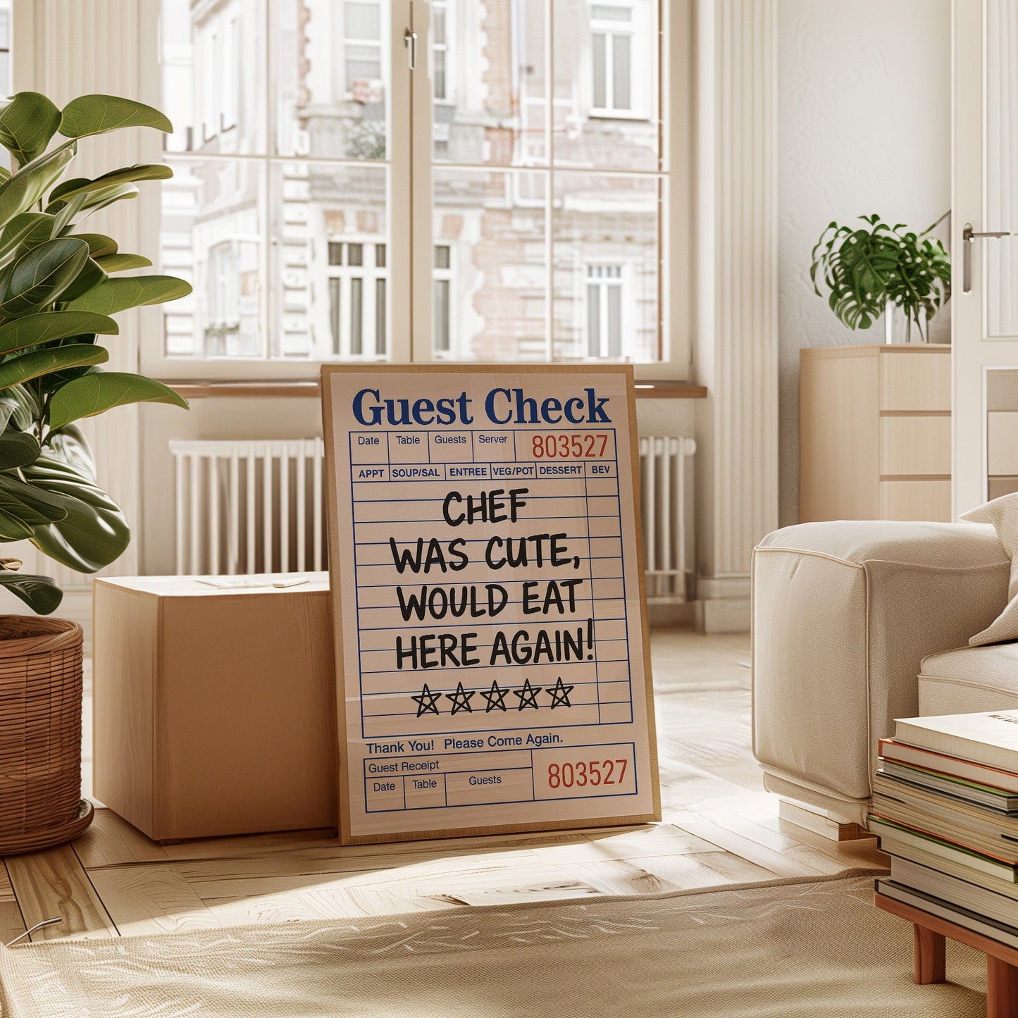 Funny Guest Check Wall Art – “Chef Was Cute” Diner Poster