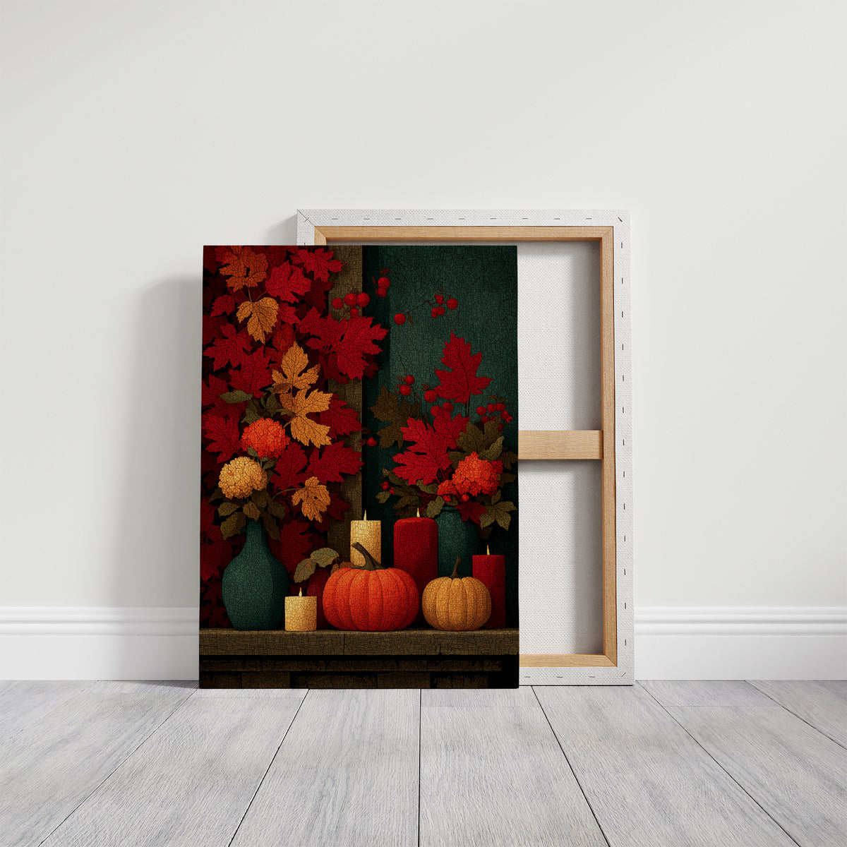 Candlelit Mantel: Leaves Took Over the Wall